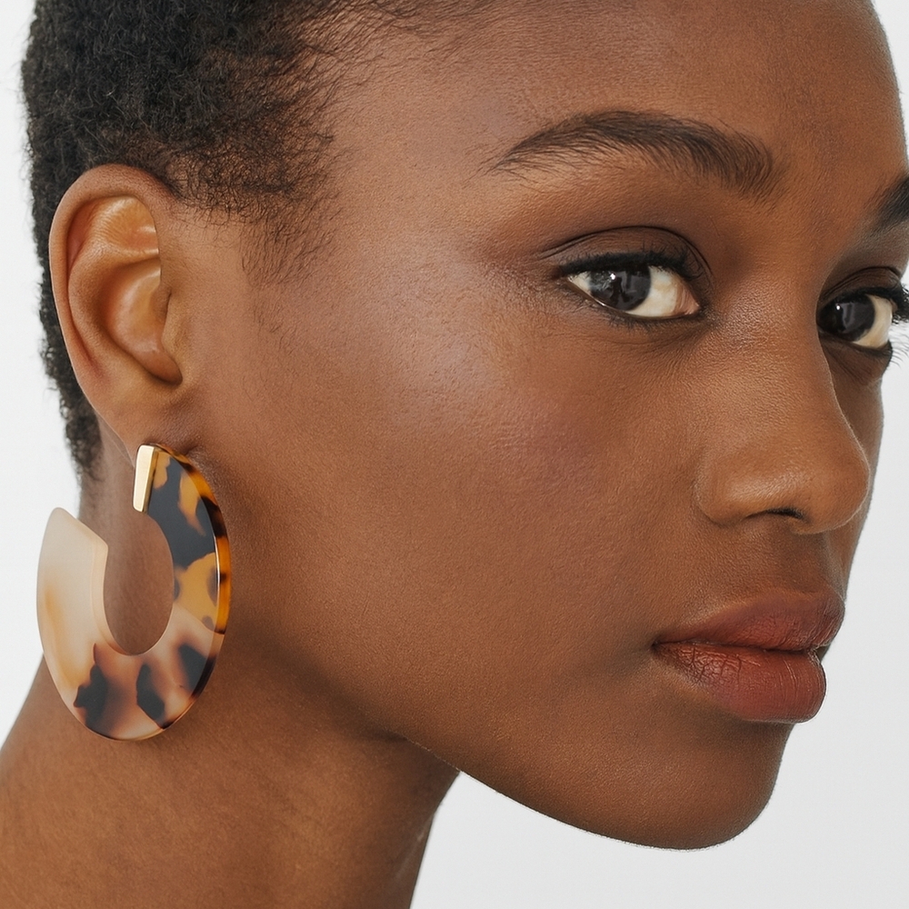Nordstrom Tortoise And Ivory Resin Hoop Post Earrings NEW